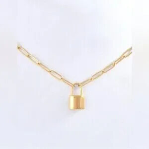 Gold Plated Stainless Steel Lock Pendant Chain Necklace